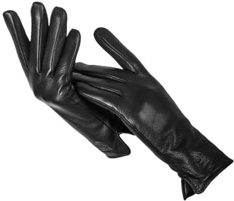 Haitpant Damen-Handschuhe aus echtem Leder, Winter-Lederhandschuhe für Damen, Wildlederhandschuhe, schwarze Lederhandschuhe, Schwarz , 34