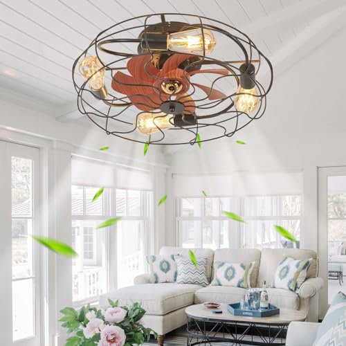 Ventilatore Da Soffitto Con Luce E Telecomando Silenzioso Gabbia Industriale Lampadario Ventilatore Da Soffitto Cucina Vintage Reversibile Plafoniera Con Ventilatore Da Soffitto Timer 50cm