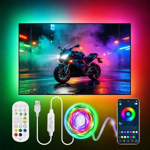 DTQJ ICRGB - Retroiluminación LED para TV, 9.84 pies, luces LED para TV, monitor de 70-100 pulgadas, sincronización de música, cambio de color, con aplicación y control remoto, alimentado por USB,
