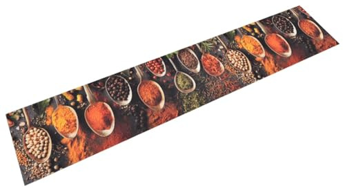 Gecheer Küchenteppich Küchenläufer Teppichläufer Löffel & Gewürze Läufer Teppich Flurteppich Küche Bodenmatte Fußmatte 60 x 300 cm (B x L) Maschinenwaschbar Samt (100% Polyamid)