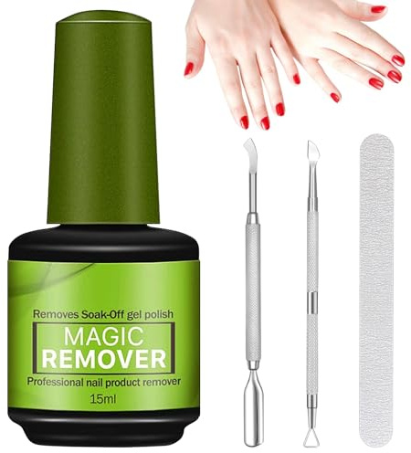 Nagellackentferner, Gelnägel Entferner, Shellac Remover, mit Nagelfeile und Nagelhautschieber, 15 Ml, Schnelle und Einfache Nagellackentfernung, Löst Sich Automatisch, Ohne die Nägel zu Beschädigen