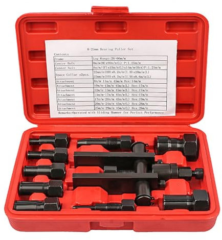 ANBOO 10pcs Bearing Puller Bearing Separator Kit, Blind Hole Collet Bearing Race and Seal Puller Extractor Kit, 21.8x15cm Slide Hammer Pilot Insert Inner Internal Bearing Removal Tool Set