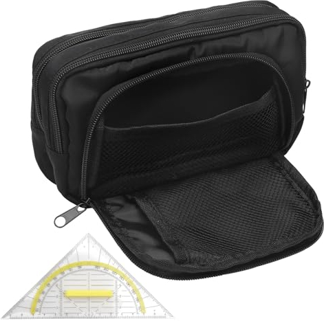HENGBIRD Federmäppchen Mäppchen Groß federmäppchen 3 Fächer Federmappe Multifunktionales Mäppchen Polyesterfaser federmappe satchFedertaschen mit Geodreieck Schreibwaren für Schule, Büro Schwarz