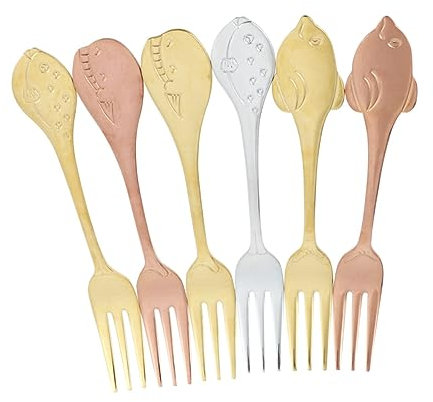 Garneck 6pcs Stainless Steel Fish Fork Set Long Handle Dessert Forks in Gold Dolphin Titanium Fish Natural Titanium Whale Rose Gold Whale Sturdy Flatware for Home and Restaurant