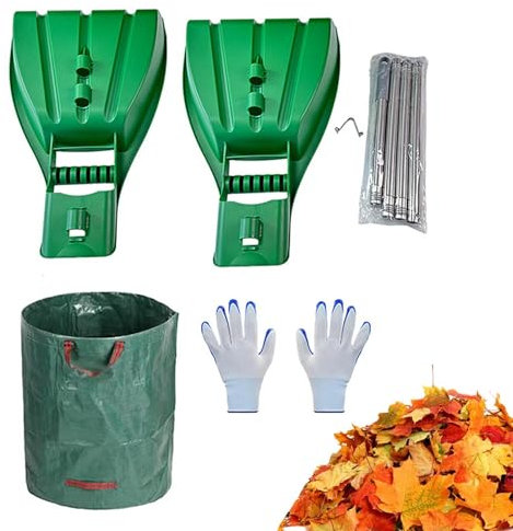 Pelle à griffes pour feuilles – Râteau à main pour feuilles | Pelle à feuilles avec sac de jardin, gants de travail et manche télescopique | Râteau à main pour feuilles, râteau à main, râteau à