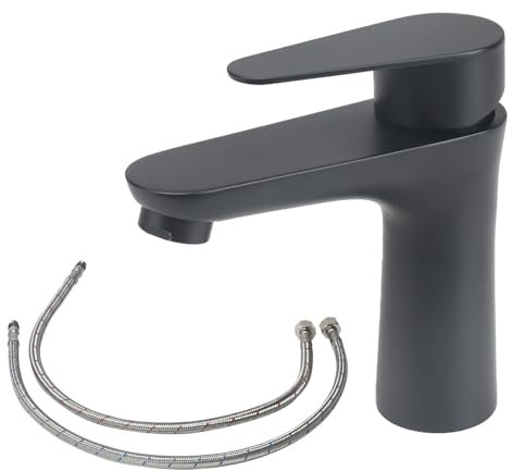 Minnhua Rubinetto Bagno Lavabo in Acciaio Inossidabile 304, Rubinetto Bidet con Tubo Flessibile, Vasca da Bagno, Miscelatore Controllo Acqua Calda e Fredda (Nero)