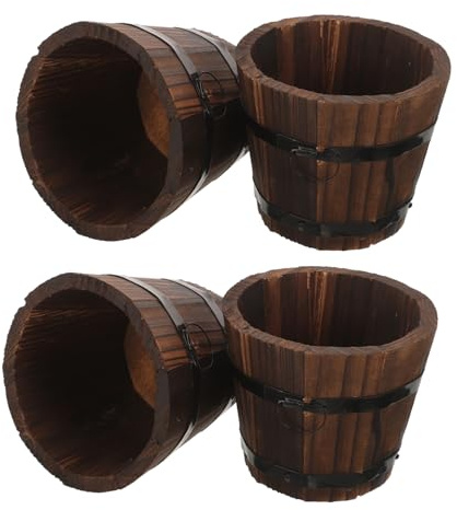 CAXUSD 4pcs Wood Planter Set for Vegetable Planting Container and Succulents, Sturdy Wood Plant Pot Iron Frame, Not Easy to Break or Fade, for Balcony Vegetable Garden and Flower Garden
