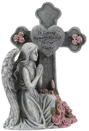 MagiDeal Statua da Giardino Solare Scultura Croce Angelo Figurina Cimitero Decorazione Tomba Ornamento da Prato per Portico Paesaggio Cortile Patio, Grigio
