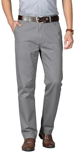 Misfuso Pantalon Homme Anti-Rides 100% Coton Taille Normale Tube Droite Décontracté avec Poches Gris Foncé 44