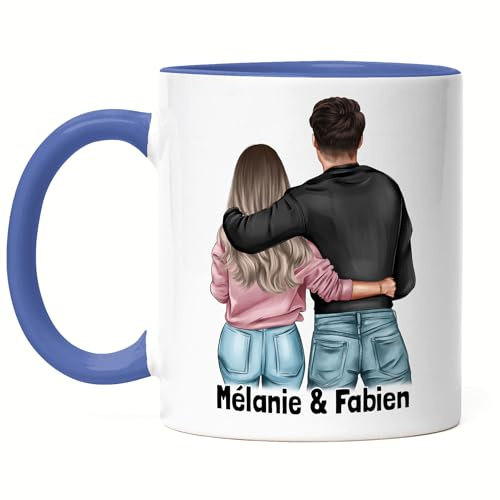 Kiddle-Design Mug Personnalisé Pour Couple Bleu Avec Noms Saint Valentin Anniversaire De Mariage Cadeau Pour Couple Ami Et Amie Individuel Tasse À Café 300 Millilitres Céramique