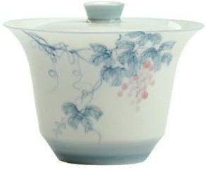 MIONGKI Juego de sopera de Porcelana con Forma de Vid de UVA Pintada a Mano, Cuenco de té Blanco, Taza de té Chawan con Forma de Lirio