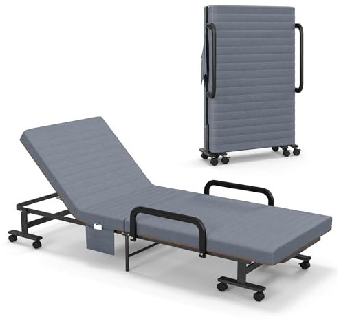 Klappbares Schlafsofa mit Matratze, Rollen und Seitentasche, 6-fach verstellbare Couch-Schlaf-Chaiseliege, tragbares wandelbares Einzel-Gästebett für Zuhause, Büro, Camping