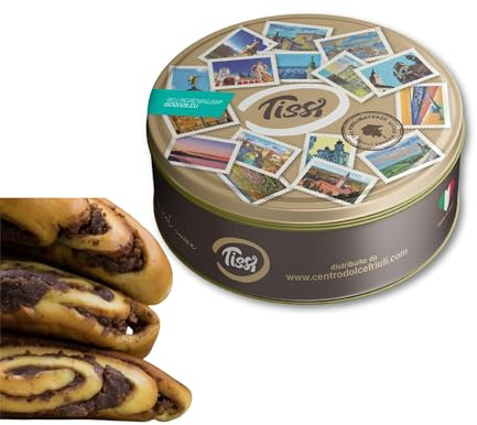 Tissi Perle di Gubana, Biscotti Tradizionali in Scatola di Latta Decorativa, 450g, 2 Pezzi