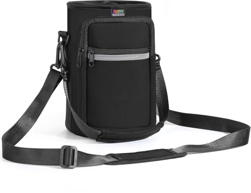 Nuovoware Flaschenhalter Trinkflasche Molle Beutel, 1800ml Isolierte Neopren Kessel mit Verstellbar Schultergurt und Front Reißverschluss Tasche für Wandern Laufen Radfahren Jagd Reisen, Kohle Schwarz