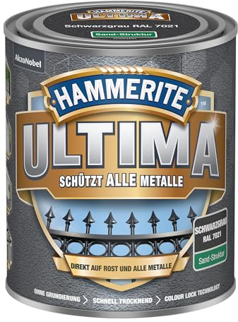 Hammerite Metallschutzlack Ultima mit Sand-Struktur, Schwarzgrau RAL7021, 750ml