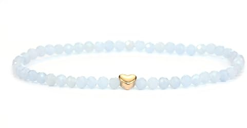 LAKADA Echtes Edelstein Armband mit facettierten 4mm Perlen und Edelstahlherz Heilstein Schutzstein Edelsteinarmband Glücksbringer Talisman Geschenk