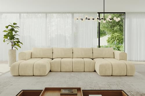 ALTDECOR Ecksofa mit Schlaffunktion U-Form Cloud-U 405x185x90 - Beige | Corner Sofa Bett Eckcouch Couch Wohnlandschaft Cauchsofa