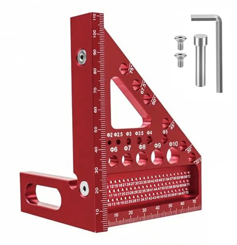 3D-Gehrungswinkel, 22.5°-90° Winkelmarkierung, Aluminiumlegierung Hochpräzises Layout-Messwerkzeug Anreisswerkzeug, für präzises Anreißen und Zeichnen, für Ingenieure (Rot)