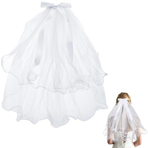 JYNVO Velo Novia De Blanco De 2 Niveles, Velo De Novia De Tul Con Peine, Para Despedida De Soltera Y Despedida De Soltera, 55 cm, Blanco