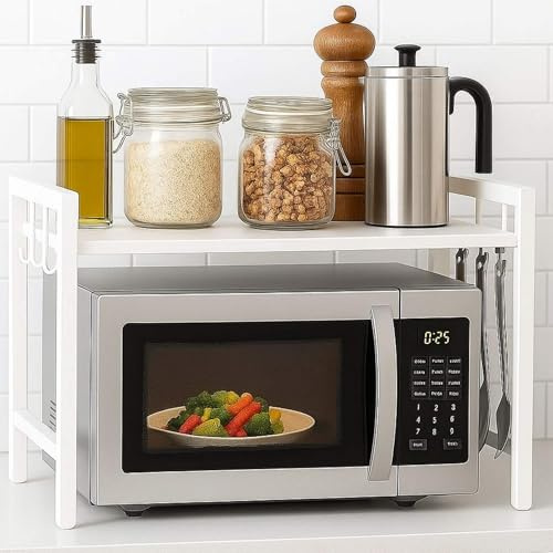 DanDiBo Verstellbares Küchenregal Weiß für Arbeitsplatte Stehend 2 Stufig 40-64 cm Regal Küche 96683 Standregal