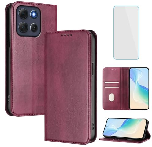 OUEAYIEN Funda para Motorola Moto G86 5G Tapa Libro Borgoña | con Protector Pantalla,RFID,Cuero Carcasa Cartera,Ranuras Tarjetas,Soporte Plegable,Vintage móvil Funda Motorola G 86 MotoG86