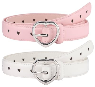 Coubeau 2 Stück Kinder Gürtel Mädchen Ledergürtel - Metallschnalle Verstellbarer Gürtel Kinder Ledergürtel für Schuluniform Jeans