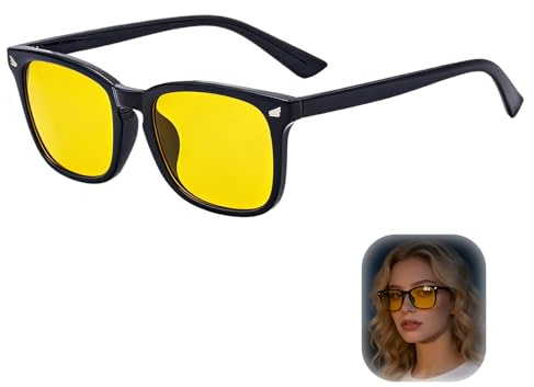 XiDeShop Polarisierte Nachtsichtbrille für Autofahrer - Herren Damen Nachtfahrbrille mit 100% gelben Gläsern für bessere Sicht und reduzierten Blendschutz, Komfort-stilvolles Design für mehr F