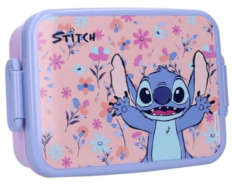 My sweety pop | Lilo & Stitch lila snackbox | Disney blommönster för barn | BPA-fri lunchlåda för skola och dagis | robust och kompakt design | 16 x 13 x 5 cm