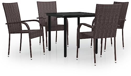 Foknhdi 5-TLG. Gartenmöbel-Set aus PE-Rattan Schwarz Braun 80 cm Glasplatte Robust Modern für Terrasse Balkon oder Küche