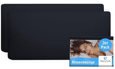 Kissenbezug 40x80 cm Schwarz Doppelpack, Mit Premium Mako-Baumwolle | 2-er Set Kopfkissen-Bezüge für 40 x 80 Kissen, Pillow Cover für Seitenschläferkissen, Oeko-Tex zertifizierte Kissenhüllen