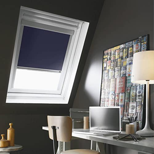 MADECOSTORE Store de Toit Enrouleur Compatible Velux® - Bleu foncé - L38 x H54/74cm Modèle C02/C04 - Cadre Alu