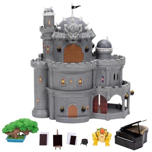 Il playset del Castello di Bowser di Super Mario Galaxy, con licenza ufficiale Jakks Pacific, include una minifigure articolata da 3,8 cm e accessori del personaggio, oltre a dipinti termoattivabili