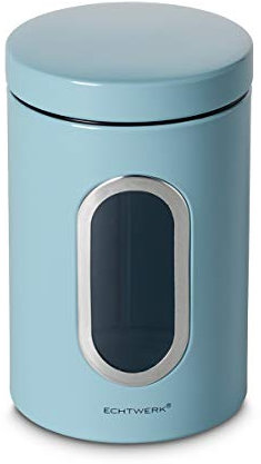 ECHTWERK Scatole per alimenti eleganti Azzurro singolo, per conservare farina/zucchero/cereali/tè, scatola di latta con coperchio ermetico e finestra grande, capacità 1, 4L