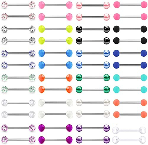 LAURITAMI 24 Pares 14G Flexible Acrílico Piericng Lengua Barbell Barras Barbell Pezón Ring Pezón Shield Retainer Piercing Joyas 14mm Brillar en Oscuridad
