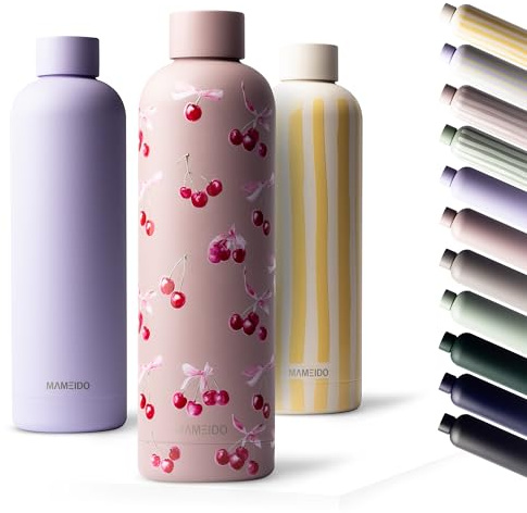 MAMEIDO Thermosflasche 750 ml, auslaufsichere Trinkflasche Edelstahl, Kohlensäure geeignet, BPA frei, Isolierflasche 12h heiß & 24h kalt (Cherry Lady)