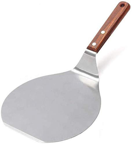 CLQ Pala per Pizza (Acciaio Inossidabile, Manico in Legno, Pala Tonda) 33 * 16,5 Cm Argento
