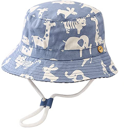 Malaxlx Unisex Kleinkind Sonnenhut Tiere Hellblau Fischerhut Kinder Sommerhut für 2-4 Jahre Mädchen Jungen