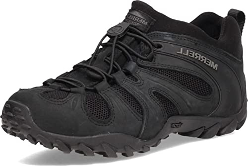 Merrell Men's Chameleon 8 Stretch Tactical Work Shoes, Waterproof Nubuck & Mesh Upper Ultra-Lightweight Hiking Combat Boots, Black, 12