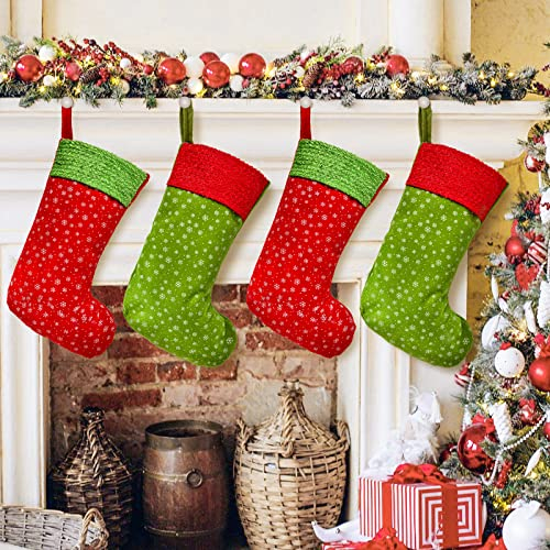 Whaline Weihnachtsstrumpf mit weißem Schneeflocken-Filz, 45,7 cm, Rot / Grün, 4 Stück