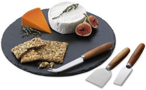 Occasion Round Slate Cheese Board & 3 Knife Gift Set - Colour Gift Box