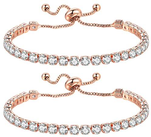 JewelryWe Tennis Armband Damen Tennisarmband: Elegant Zirkonia Edelstahl Armkette Verstellbare Kettenarmband Freundschaftsarmband Geschenk für Frau Mädchen
