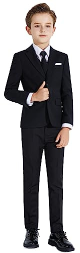 Plavict Boys Suit Black Slim Fit Size 14 Youth Formal Suits for Big Kids Toddler Tuxedo Dresswear Ring Bearer Outfit Wedding Tuxedo Set Children's Dress Clothes 5-Piece trajes para niños