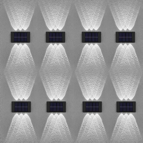 Leehui 8 Pack Solar Wall Lights Outdoor, 6 LED Waterproof Solar Fence Lights Up and Down Front Door Lamps for Garden Decoration, Yard, Pathway (Bright White, 8 Pack)