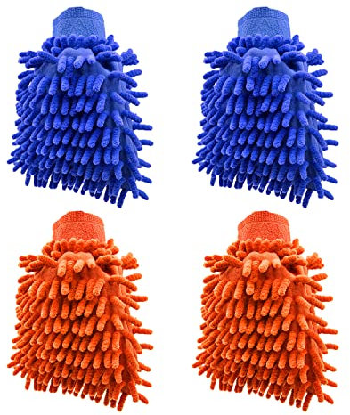 ZWZNBL 4 guanti in microfibra per auto, buona assorbenza, rimuove i guanti dalla polvere, può essere utilizzato per la pulizia e la lucidatura dell'auto, morbido, lavabile in lavatrice
