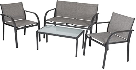 Lifetime Gartenset - Paris Loungeset - 4 Stück - Gartenstühle, Loveseat und Tisch - Rattan - Grau - Garten, Balkon und Terrasse