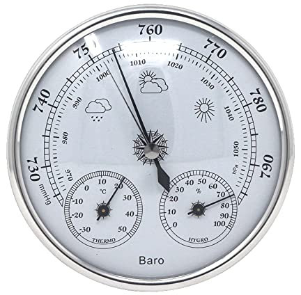 POKHDYE 3-in-1-Barometer Barometer Zifferblatt Typ Baromometer Analog Wand Barometer Thermometer Hygrometer Feuchtigkeit Monitor Luftfeuchtigkeit Atmosph Meter Druck Meter für Zuhause Silber