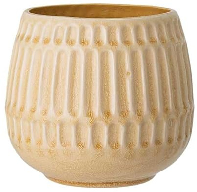 Nordring Retro Übertopf Vintage Pflanztopf für Zimmerplanzen Blumentopf Riff L (16,5 cm ø), elfenbein, Keramik