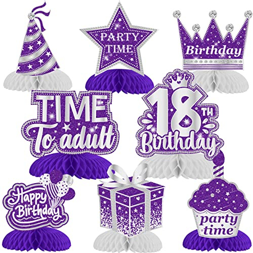 Cheereveal Dekorationen zum 18. Geburtstag für Mädchen, lila, 8 Stück 18. Geburtstag, Wabenaufsätze, Happy 18. Geburtstag, Tischdekoration für Jungen und Mädchen, achtzehn Jahre