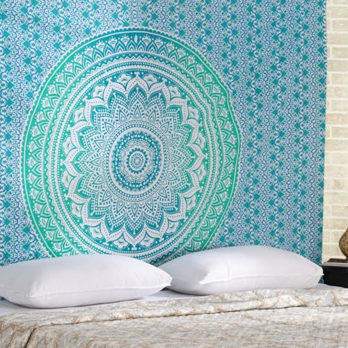 RAJRANG BRINGING RAJASTHAN TO YOU Wandbehang Poster mit Ombré-Mandala-Wandteppich 76x102 cm Elefant böhmischer Hippie meergrün psychedelische Wohnheimzimmerdekoration