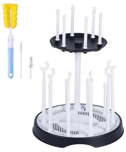DIJIAMEIYA Baby Bottle Drying Rack,Double-Layer Bottle Drying Rack,Hold Up to 16 Baby Bottles,Suitable for Indoor, Kitchen, Living Room（Black and White）